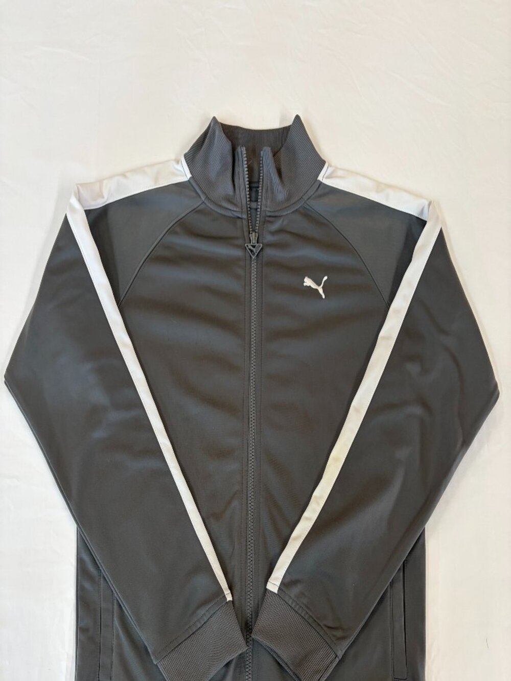 Puma Gray Contrast Panel Full-Zip Track Athletic Gym Jacket Size S